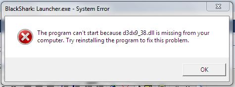 d3dx9_38.dll error of BlackShark